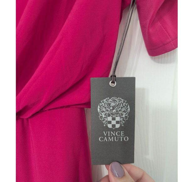 🎀 Vince Camuto Bow Shoulder Jumpsuit Hot Pink Size 0 NWT - Picture 8 of 11
